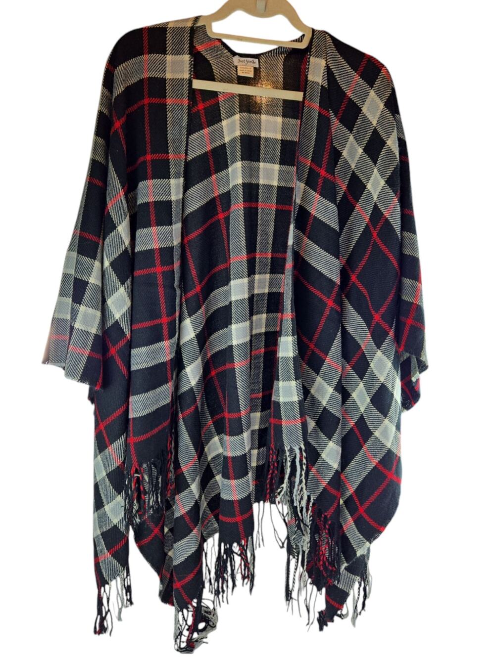Just Jamie | Plaid, Fringed Shawl | Size OS